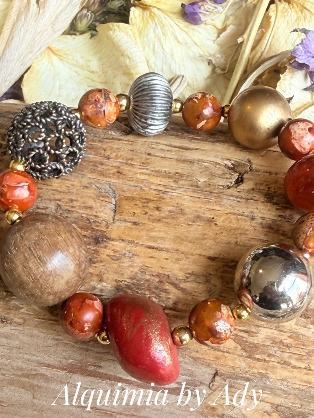 Ultra big Mixed-Bead Bracelet with orange jasper